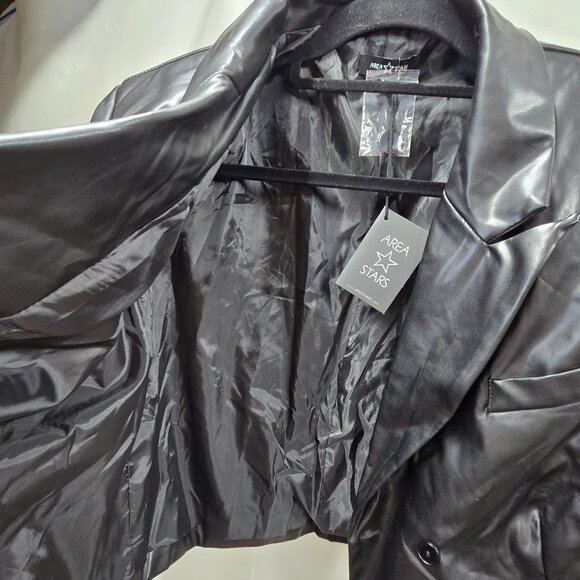 NEW AREA STARS BLACK FAUX LEATHER CROPPED LIGHTWEIGHT JACKET SIZE LARGE - Picture 7 of 14